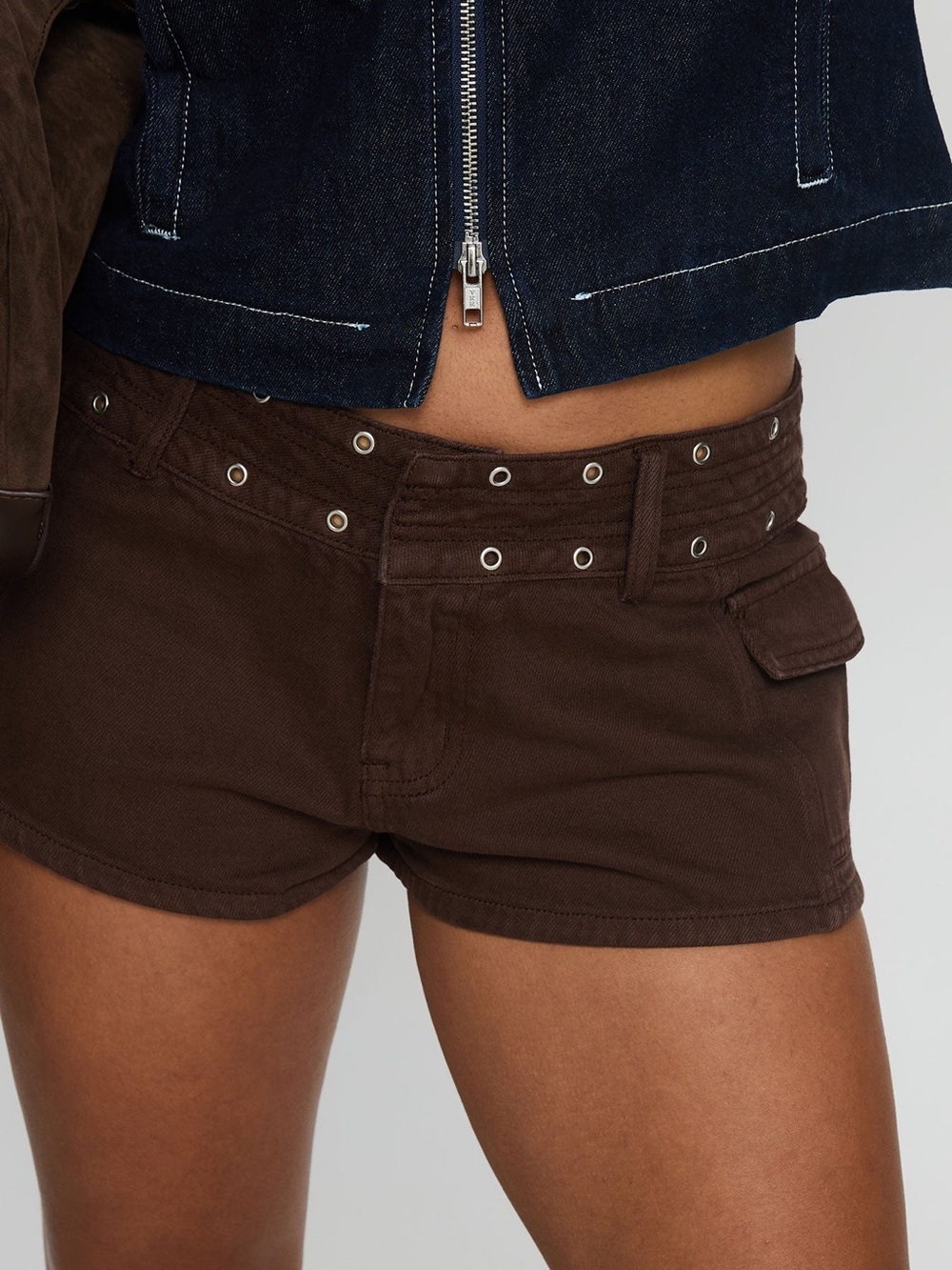 Princess Polly Reno Eyelet Micro Shorts Brown Wash